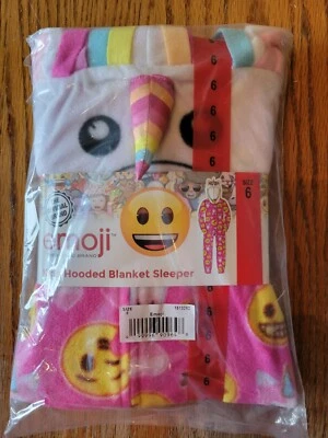 Girls Emoji Kids Hooded Blanket Sleeper Pink Pajamas 1 Piece Unicorn 6 - Image 1 of 2