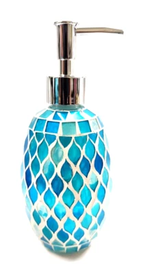 NBLUE ROYAL DIAMOND SHAPE GLASS MOSAIC  SOAP DISPENSER SHINY SILVER CHROME PUMP Foto 1 de 4