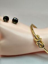 KATE SPADE Gold Plated Bow Hinged Bangle Bracelet & Earrings 2 Piece Jewelry Set