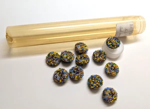 Set of 11 7/8" Round Seed Bead Buttons with shanks & Beaded Base SM - Imagen 1 de 2