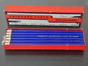 12 x lápiz de vidrio Eberhard Faber azul tipo 885 con embalaje original vintage - Imagen 1 de 3