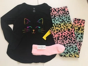 SO 3 PC PAJAMA SET BLACK CAT RAINBOW CHEETAH LONG SLEEVE GIRLS 18 FREE SHIPPING! - Picture 1 of 8