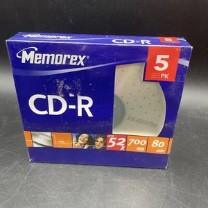 Memorex CD-R 5 Pack 52x 700MB 80 Min Slim Jewel Cases New Factory Sealed - Picture 1 of 2