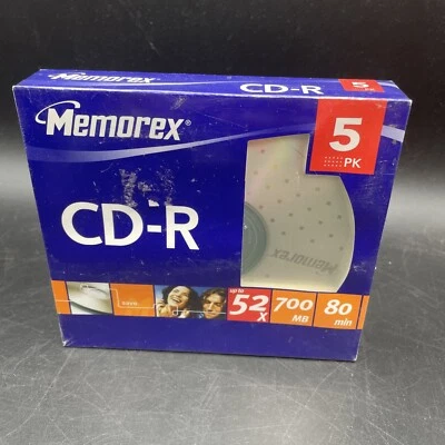 Memorex CD-R 5 Pack 52x 700MB 80 Min Slim Jewel Cases New Factory Sealed - Image 1 of 2
