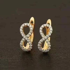 Women Hoop Earring 14k Yellow Gold Plated 1.60Ct Lab Created Diamond Round Cut - Picture 1 of 5