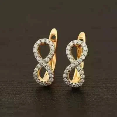 Women Hoop Earring 14k Yellow Gold Plated 1.60Ct Lab Created Diamond Round Cut - Image 1 of 4