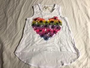 Kidpik Graphic Tank Top White Floral Heart Design with Lace Back Girls XS 5/6 - - Picture 1 of 3