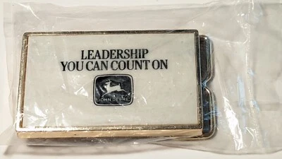 New Vintage John Deere Belt Buckle Leadership You Can Count On Metal Tile NOS - Image 1 of 4