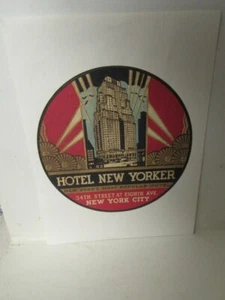 Vintage Hotel New Yorker Gepäckaufkleber auf Originalkarte - Bild 1 von 3