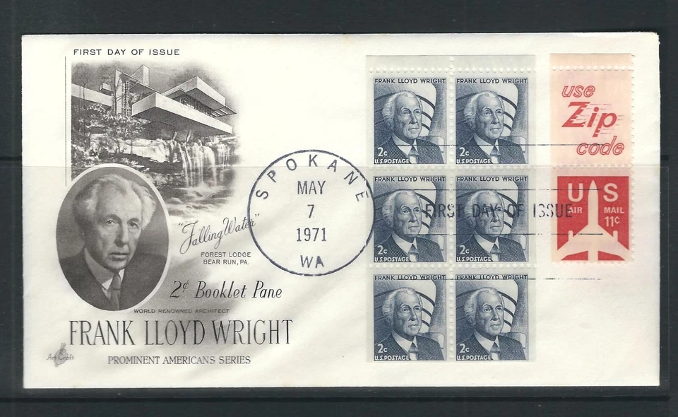 USA SC # 1280c Wright Booklet pane of 6 . Artcraft Cachet - Image 1 of 1