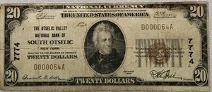 1929 $20 National Bank Of South Otsellc . New York low Trinary serial number 64 - Picture 1 of 5