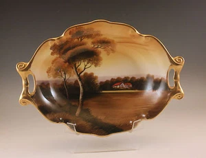 ANTIQUE  MORIMURA NIPPON OVAL HANDLED BOWL, HAND PAINTED -SCENIC RURAL - Picture 1 of 5