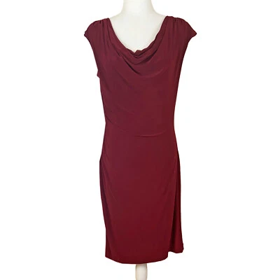 Ronni Nicole Ruched Jersey Dress Size 10 Burgundy Draped Neckline Stretchy - Image 1 of 4