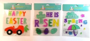 Novelty EASTER Gel Stickers Set of 3 HE is Risen & Hello Spring Happy Easter NWT - Picture 1 of 4