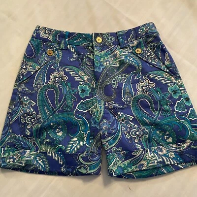 Ralph Lauren 2 码袖口短裤佩斯利印花蓝色绿色口袋 — 第 1/4 张图片