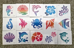 Hawaiian Glitter Temporary Tattoos Kids 15pcs Tropical Sea Creature Aloha Luau - Picture 1 of 4