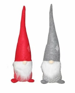 Coppia Gnomi in Stoffa Decorazione Natalizia Altezza 55 cm Rosso Grigio Dis.J2 - Imagen 1 de 1