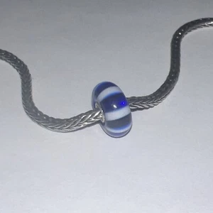 Authentic Trollbeads OOAK Blue & White Concentric Circles on CC, Small - Picture 1 of 2