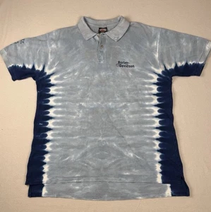 Harley Davidson Herren Poloshirt Blau Batik Größe Large Distressed Biker - Bild 1 von 8
