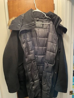 Marc New York Andrew Marc Large Black Insulated Jacket Coat Fur Collar & Trim - Image 1 of 3