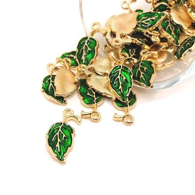 Green and Gold Curved Leaf Charms, 20x10mm - US Seller - Image 1 of 4