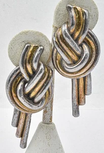 Estate Injection Molded Sterling Silver Israel Gold plate accents Long earrings - Picture 1 of 4