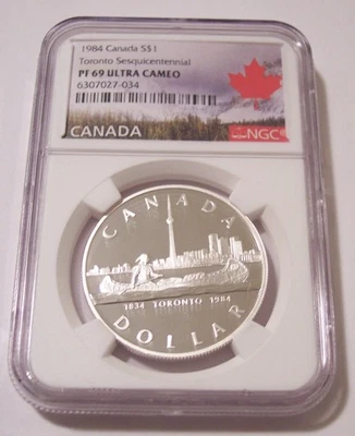NGC Canada 1984 Silver Dollar Toronto Sesquicentennial Unc Proof PF69 UC (B) - Image 1 of 2