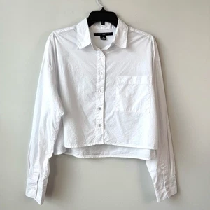 French Connection Alissa Crystal Fringe Trim Button Up Shirt White M - Picture 1 of 9