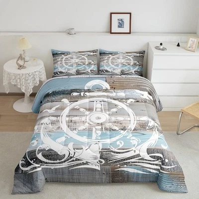 Nautical Anchor Comforter Set, Ocean Compass Bedding Set King Size for Kids B... - Image 1 of 4