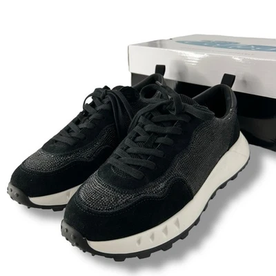 NEW AQUA Black Rhinestone Sneakers Size 10 Luster Sparkly Lace Up Casual Shoes - Image 1 of 4