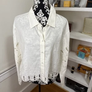Christian Lacroix Embroidered Cropped Cut-Out White Leaves Button Up Shirt NEW L - Picture 1 of 12