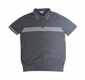 Reiss Zip Polo Shirt Size L Large Mens Grey Striped Cotton Casual Short Sleeve - Picture 1 of 2