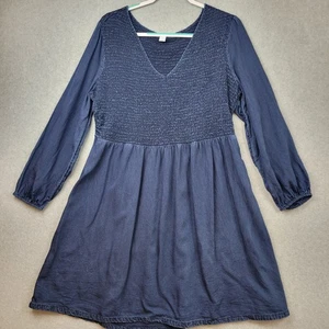 Old Navy Dress Womens Size XL Blue Long Sleeve Smocked Bodice Chambray - Picture 1 of 10