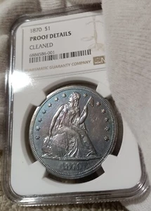 1870 Liberty Seated dollar, rare Proof details, w/ mirrored features and toning - Picture 1 of 4