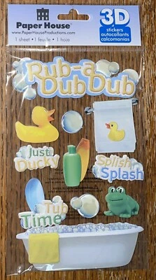 Paper House Rub-A-Dub 浴缸 Time Just Ducky 婴儿 3D 剪贴簿贴纸 — 第 1/4 张图片