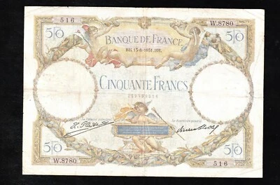🇫🇷 France 1931, 50 Francs, P80 , RARE !!! * * Mercury & Angels * BANKNOTE - Image 1 of 2