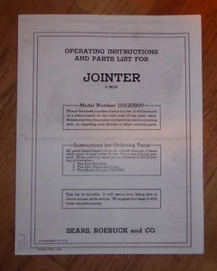 SEARS CRAFTSMAN 6 INCH JOINTER PLANER OWNERS MANUAL 103.23900 23900 - Picture 1 of 1