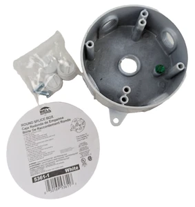 Bell Hubbell 5361-1 4" Round Weatherproof Outlet Box White Five 1/2" Holes NEW - Picture 1 of 4