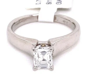 0.73 Carat Emerald Cut Natural Diamond Solitaire Ring GIA certified E SI1 PLAT - Picture 1 of 10