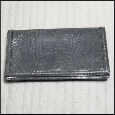 Banana Republic Black Leather Embossed Clutch Purse Bag Charcoal Flap Fold Over - Image 1 of 4