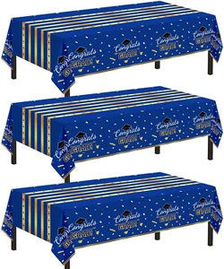 3 Pack Graduation Tablecloth, Graduation Party Decorations 2025 Blue and Gold, G - Picture 1 of 8