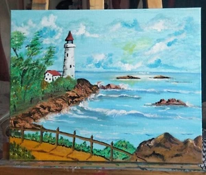 TABLEAU PEINTURE  Huile sur toile-le Phare- DECOOL.P  - Picture 1 of 1