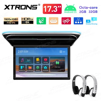 17.3" IPS HD Car TV Android Roof Flip Down Monitor WiFi USB HDM 1080P Video Play - Image 1 of 4