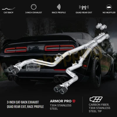 MBRP S71143CF 3" Catback Exhaust for 2017-2023 Dodge Challenger 5.7L Foto 1 de 4