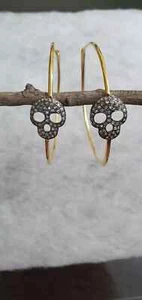 Skull Earring Natural Pave Diamond 925 Sterling Silver Hoop Earring Gift Jewelry - Picture 1 of 10