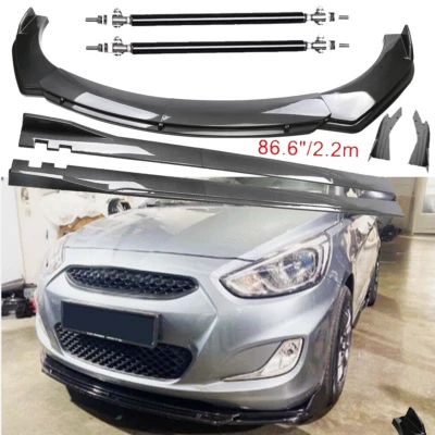 For Hyundai Accent Carbon Fiber Front Bumper Lip Spoiler 86.6" Side Skirt Kit - Image 1 of 4