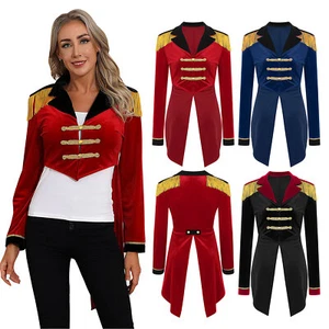 Womens Circus Ringmaster Cosplay Coat Performance Costume Lapel Velvet Tailcoat - Picture 1 of 44