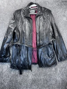 Chaqueta Walking Co Mujer XL Manga Larga Cinturón Cuero Abrigo Cremallera Negra - Imagen 1 de 12