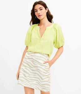 Loft Womens Size Small Lime Green Tie Neck Puff Sleeve Top Pullover Linen Blend - Picture 1 of 5