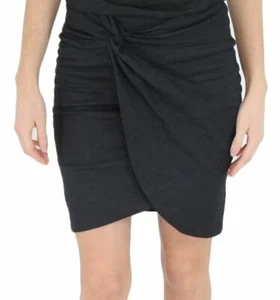 $500 Nicole Miller Women's Black Cotton Metal Ruched Faux Wrap Skirt Size 2 - Picture 1 of 1